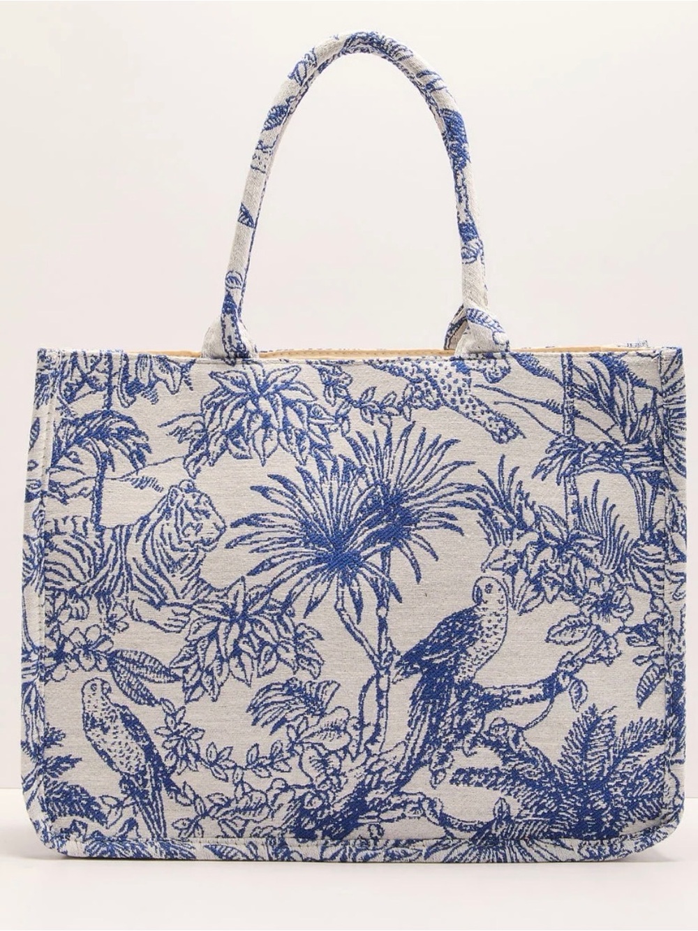 Blue & White Tropical Print Tote Bag EUC